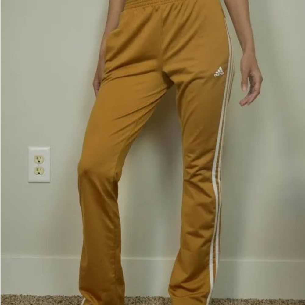 adidas Mustard Track Pants with White Stripes